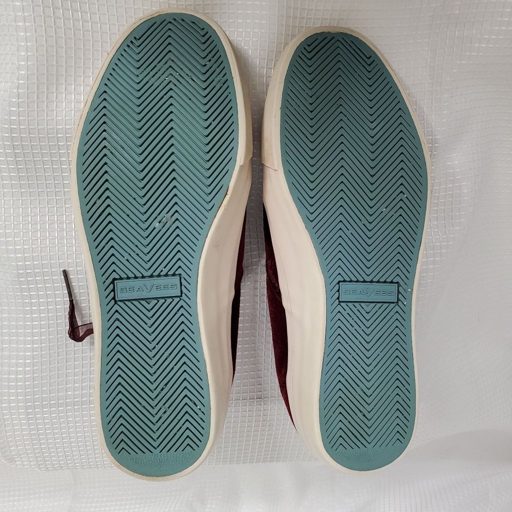 J.Crew SeaVees Womens Sz 8.5 Sneakers Legend Burgundy Velvet Sheer Ribbon Laces - Picture 6 of 9